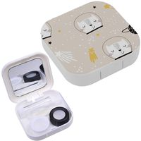 Portable Contact Lens Case Box Travel Kit Mirror + Bottle + Tweezers Container Holder [ Childish Cute Cats ]