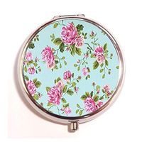 Green Mint Floral Pink Rose Flower Custom Fashion Round Pill Box Medicine Tablet Holder Wallet Organizer Case for Pocket or Purse
