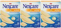 Nexcare Active Waterproof Bandages, Assorted Sizes, 30 Count (Pack of 3)