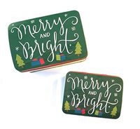 Christmas House Set of 2 Festive Holiday Nesting Tin Boxes with Hinged Lids