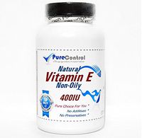 Natural Vitamin E Non-Oily 400IU // 200 Capsules // Pure // by PureControl Supplements