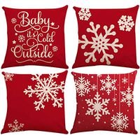 Indexshop Christmas Pillow Covers Set, 4 Pack Red Merry Snowflakes Happy Winter Let It Snow Red Cotton Linen Throw Pillow Case Personalized Cushion Cover Home Decorative Square 18 Inches (Multicolor)