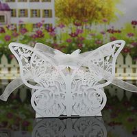 20Pcs Butterfly Sweet Candy Gift Boxes w Ribbon Wedding Party favor Choose Color |Color - White|