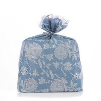 Twofer Reusable Blue Toile Plastic Christmas Gift Wrap Bags - Reuse as Pretty Trash Bags - 10 Count - 21" x 24" - Metallic Ties
