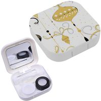 Portable Contact Lens Case Box Travel Kit Mirror + Bottle + Tweezers Container Holder [ Christmas Balls Gold ]