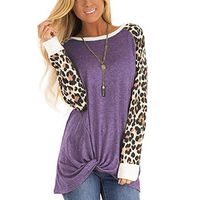 ✦HebeTop✦ Women's Casual Leopard Pullover Long Sleeve Sweatshirts Top Blouse Purple