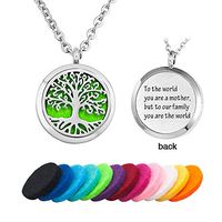 Korliya Mom Mother Aromatherapy Essential Oil Diffuser Necklace Pendant Engraved Locket Jewelry Stainless Steel Perfume Necklace with Chain Pads (Tree of Life)