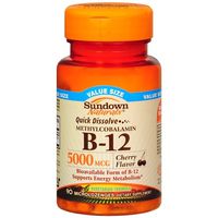 Sundown Naturals Quick Dissolve Vitamin B-12 5000mcg, Microlozenges, Cherry 90 ea Pack of 2
