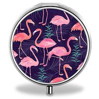 Flamingos Custom Round Silver Pill Box Pocket Medicine Tablet Holder Organizer Pill Decorator Case