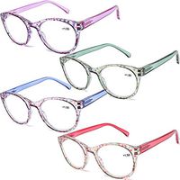AQWANO 4 Pairs Round Blue Light Blocking Computer Reading Glasses Fashion Colorful Designer Readers Spring Hinge Glasses for Women, 1.5
