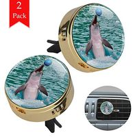Dolphin Playing Ball two gold air freshener aromatherapy essential oil diffusers for car vent clip portable with four refill pads 1.33x1.83in
