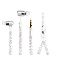 Necklace Earphones, Fashionable Jewelry Pearl Necklace Earphones with Mic Beads 3.5mm in-Ear Wired Headphone with Microphone Earbuds to Smartphone (White)