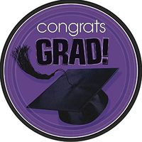 Flying Colors Graduation Party School Colors Round Plates, 7" Purple Tableware, Purple, Paper , 7" Pack of 18