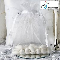 A&S Creavention Basic Elegant Organza Drawstring Jewelry Pouches Bag Party Wedding Gift Bags 6x9 Inches (60, White)