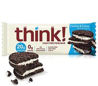 think! (thinkThin) High Protein Bars - Cookies and Crème, 20g Protein, 0g Sugar, No Artificial Sweeteners, Gluten Free, GMO Free, 2.1 oz bar (10 Count - packaging may vary)
