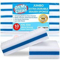 (10 Pack) Jumbo Extra Durable Eraser Sponge - 6.5 x 4 x 1.5” Long Lasting, Premium Melamine Foam Sponges in Bulk - Large Heavy Duty Power Scrubber - Bathroom, Kitchen, Floor, Baseboard & Wall Cleaner