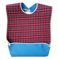 Adult Bib with Optional Crumb Catcher, Oenbopo Waterproof Backing Mealtime Clothing Protector Adult Aid Apron with Snaps for Elderly Patient Senior (Red)