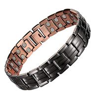 Mens Copper Bracelets 8.5" Link Adjustable Black Pure Copper with Double Raw 3000Gauss Magnets Pain Relief for Arthritis and Carpal Tunnel Migraines Tennis Elbow