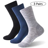 Forcool Diabetic Merino Wool Socks, Unisex Non Binding Loose Top Cushioned Sole Non Blister Crew Mid Calf Diabetes Socks Edema Socks Dress Socks with Seamless Toe, 3 Pairs Medium Black/Gray/Navy Blue