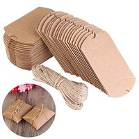 NUOLUX Pillow Box,Kraft Boxes,Kraft Paper Gift Box Candy Box with Rope（2.7x2 Inch)