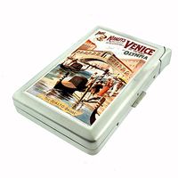 Perfection In Style Metal Cigarette Case with Built in Lighter Vintage Travel Posters Design 007