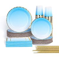 Ottin Ombre Blue Party Supplies Paper Plates and Napkins Set 50-counts Include Disposable Party Napkins/Cups/Plates for Valentine's Day Birthday Wedding Color Themed Party Bridal Shower