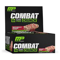 MusclePharm Combat Crunch Protein Bar, Multi-Layered Baked Bar, Gluten-Free Bars, 20 g Protein, Low-Sugar, Low-Carb, Gluten-Free, White Chocolate Raspberry Bars, 12 Count