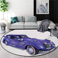 RUGSMAT Cars Computer Chair Floor Mat,Custom Vehicle with Aerodynamic Design for High Speeds Cool Wheels Hood Spoilers Printed Round Carpet for Children Bedroom Play Tent,Round-55 Inch