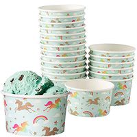 Juvale 100-Count Ice Cream Sundae Cups, Yogurt Dessert Bowls, Paper Rainbow Unicorn Party Supplies, 8-Ounces, Light Blue