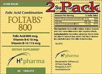 Foltabs 800, Tablet, 0.115-10-0.8mg, 60 Count (2 Pack)
