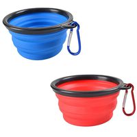 2 Pack Large Size Collapsible Dog Bowl, Food Grade Silicone BPA Free, with Carabiner Clip Foldable Expandable Cup Dish for Pet Cat Food Water Feeding Portable Travel Bowl (Blue & Red)