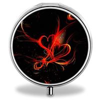 Heart Pill Case, Round Stainless Drug Organizer Container Medicine Cover for Pocket Daily&Weekly