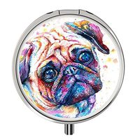 Feloowse Pill Hoder Case, Daily Medication Organizer Storage, Pug Round Stainless Drug Kit with 3 Compartment Mini Size