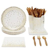 Juvale Gold Foil Party Supplies (Serves 24) Plates, Napkins, Cups, Cutlery - Polka Dots