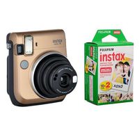 Fujifilm instax mini 70 Instant Film Camera, Stardust Gold - Bundle With Fujifilm Instax Mini Film Twin Pack