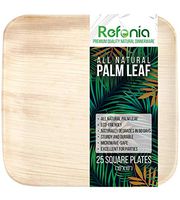 Refonia All Natural Bamboo Palm Leaf Plates Disposable - 10” Square Plates - 25 Count - 100% Compostable & Biodegradable, BPA Free - Excellent for Parties & Wedding