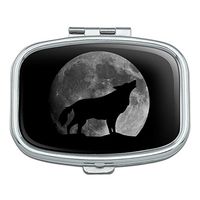 Wolf Howling Moon Silhouette Rectangle Pill Case Trinket Gift Box