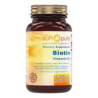 Sun Pure Premium Quality Biotin 15,000 Mcg, Veggie Capsules Glass Bottle Per Bottle - Promotes Healthy Hair, Skin & Nails - Promotes Energy Production. (200 Count)