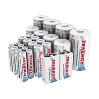 Tenergy Premium High Capacity NiMH Rechargeable Battery Combo Pack, Includes All Battery Sizes 8xAA 8xAAA 4xC 4xD 2x9V Rechargeable Batteries, 26 Pack