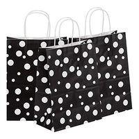 Road 8x4.75x10.5 Inches 50pcs Kraft Paper Bags, Black and White Dot Retail Paper Bags with Handles, Merchandise Bag, Gift Bag, Wedding Party Bag