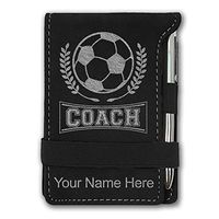 Mini Notepad, Soccer Coach, Personalized Engraving Included (Black with Silver)
