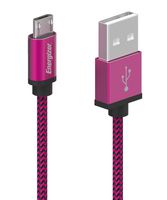 Premier Energizer Android Charger Micro USB Cable 6ft Fast Charging USB 2.0 Syncing Cord Nylon Braided Metal Tip, Raspberry 6 Feet