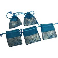 5pcs Indian Silk Brocade Sequin Wedding Party Favor Jewelry Coin Gift Pouch Bags (Blue)