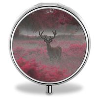 Compact 3 Compartment Medicine Case, IMLONE Customized Deer Art Pill Organizer Metal Pill Box Pill Container for Purse, Travelling and Daily Needs
