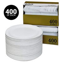 1200 Count combo 400 paper plates with 400 forks and 400 spoons, paper plates 9 inch 400 count, uncoated paper plates with forks and spoons.