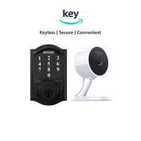 Schlage Connect Zigbee-Certified Smart Deadbolt + Amazon Cloud Cam | Key Smart Lock Kit (Camelot in Matte Black)