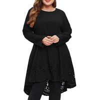 Women's O-Neck High Low Hem Plus Size Dress Hollow Out Loose Dress Black