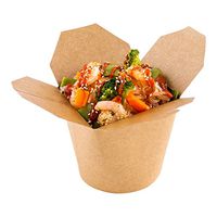 26 oz Round Kraft Paper Round Noodle Take Out Container - 4" x 3 1/2" x 3 3/4" - 50 count box - Restaurantware