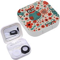 Portable Contact Lens Case Box Travel Kit Mirror + Bottle + Tweezers Container Holder [ Funny Cartoon Owls ]