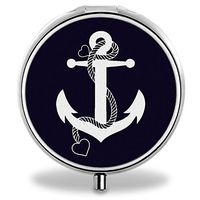 Anchor Pill Case, Round Stainless Drug Organizer Container Medicine Cover for Pocket Daily&Weekly